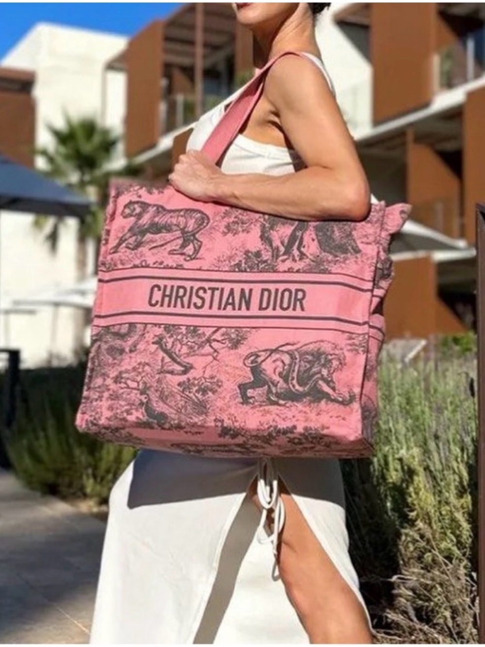 Dior Pink Toile Print Canvas Tote - Picture 4 of 9